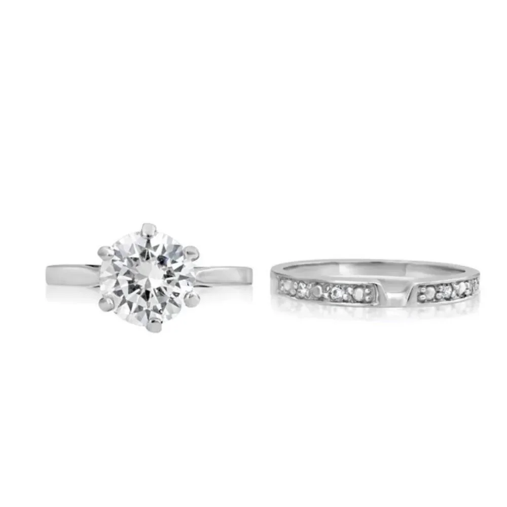 3Ct Round & Channel Set Pave Bridal/Wedding Ring Set Sz 8